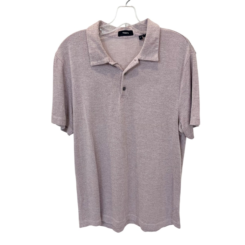 Theory Mens Bron C Activate Jersey Polo Shirt Mauve Heather Short Sleeve LARGE